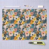 ピンクスタイリッシュとブルーの抽象芸術花柄 薄葉紙 (クラフト)