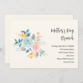 ピンクスタイリッシュとブルーの花マザーズデイブランチ 招待状 (正面/裏面)
