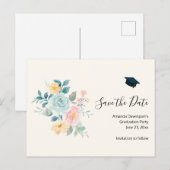 ピンクスタイリッシュとブルーの花 – Grad日付を保存 インビテーションポストカード (正面/裏面)