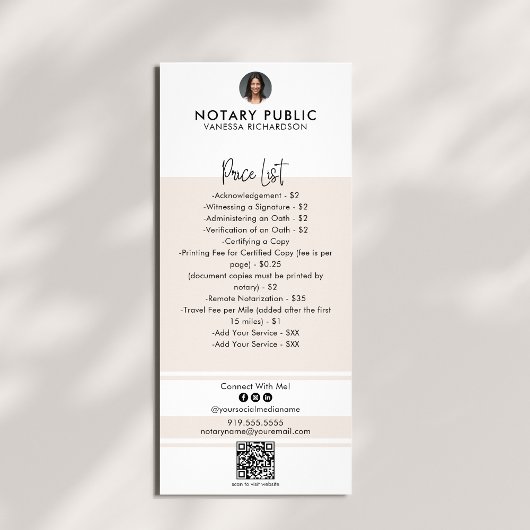 ピンクスタイリッシュとホワイトのQRコード公証人価格表 ラックカード