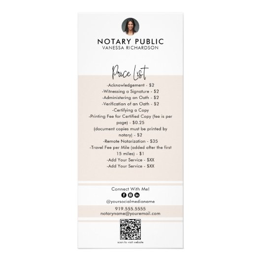 ピンクスタイリッシュとホワイトのQRコード公証人価格表 ラックカード (裏面)
