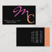 ピンクスタイリッシュと桃のスクリプトモノグラム 名刺 (正面/裏面)