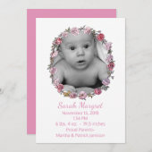 ピンクスタイリッシュと白のベビーガール発表 案内状 (正面/裏面)
