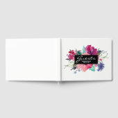 ピンクスタイリッシュと紫の水彩フローラブーケ ゲストブック (全面)