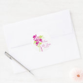 ピンクスタイリッシュと緑のブーケ日付シールを保存 ラウンドシール (封筒)