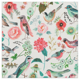 ピンクスタイリッシュと緑の花鳥柄 ファブリック