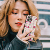 ピンクスタイリッシュと赤のフローラヴィンテージパターン iPhoneケース