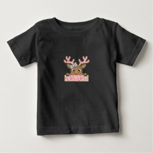 ピンクスタイリッシュと金ゴールドのビーブを持つトナカイ ベビーTシャツ