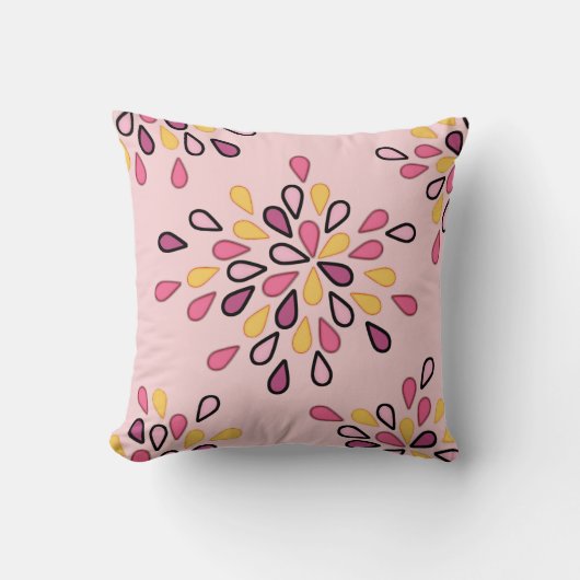 ピンクスタイリッシュと黄色の装飾文様デザイン クッション (正面)