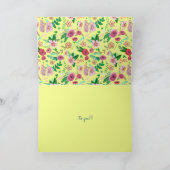 ピンクスタイリッシュと黄色の誕生日花あいさつ カード (内部)
