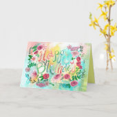 ピンクスタイリッシュと黄色の誕生日花あいさつ カード (黄色い花)