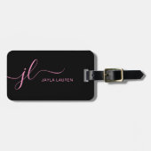 ピンクスタイリッシュと黒のモノグラムのスクリプト ラゲッジタグ (正面横)
