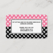 ピンクスタイリッシュと黒の足のドッグウォーカーペット座 名刺 (裏面)