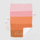 ピンクスタイリッシュのオレンジ色の抽象芸術ストライプスクリプト名 ゴルフタオル (インサイチュ)