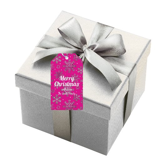 ピンクスタイリッシュのクリスマスと雪エレガント片 ギフトタグ