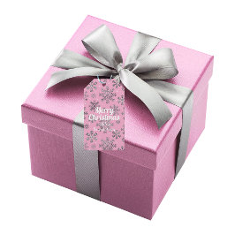 ピンクスタイリッシュのクリスマスと雪エレガント片 ギフトタグ