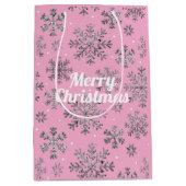 ピンクスタイリッシュのクリスマスと雪エレガント片 ミディアムペーパーバッグ (正面)