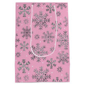 ピンクスタイリッシュのクリスマスと雪エレガント片 ミディアムペーパーバッグ (裏面)