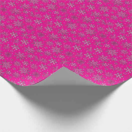 ピンクスタイリッシュのクリスマスと雪エレガント片 ラッピングペーパー (角)