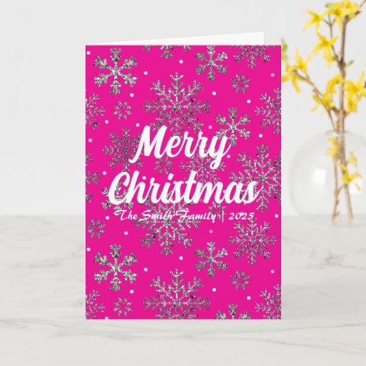 ピンクスタイリッシュのクリスマスカーエレガントド カード (黄色い花)