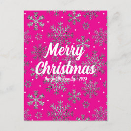 ピンクスタイリッシュのクリスマスカーエレガントド シーズンポストカード