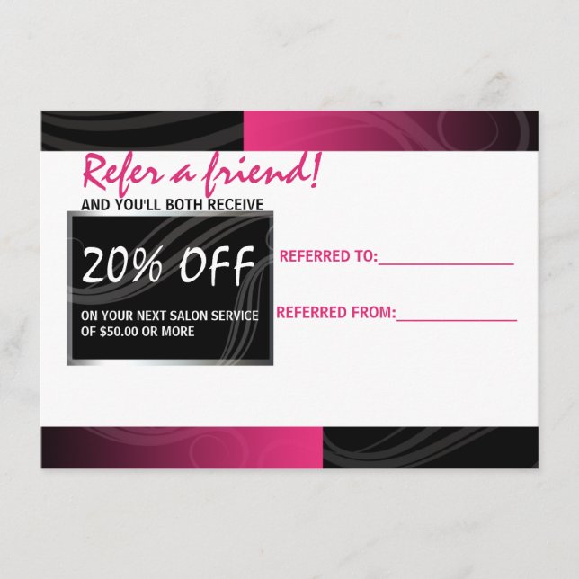 ピンクスタイリッシュのシザーヘアサロン紹介カード (正面)