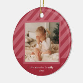 ピンクスタイリッシュのストライプシンプル写真クリスマスセラミ セラミックオーナメント (左)
