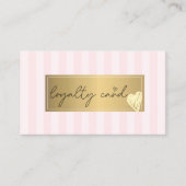 ピンクスタイリッシュのストライプハート、フレーム、金ゴールド ロイヤリティカード (正面)