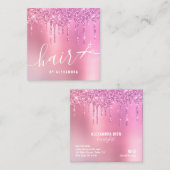 ピンクスタイリッシュのバラの金ゴールドグリッター スクエア名刺 (正面/裏面)