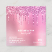 ピンクスタイリッシュのバラの金ゴールドグリッター スクエア名刺 (裏面)