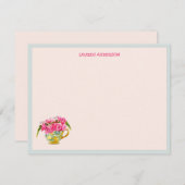 ピンクスタイリッシュのバラ付きティーカップフラットサンキュー サンキューカード (正面/裏面)