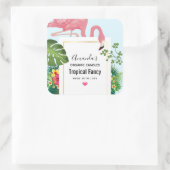 ピンクスタイリッシュのフラミンゴとトロピカルスクエアステッカー スクエアシール (バッグ)