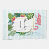 ピンクスタイリッシュのフラミンゴと熱帯葉のキッチン キッチンタオル (横)