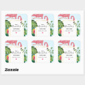 ピンクスタイリッシュのフラミンゴと熱帯葉のキッチン スクエアシール (シート)