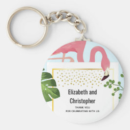 ピンクスタイリッシュのフラミンゴと熱帯葉のフラ結婚ミンゴ キーホルダー