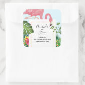 ピンクスタイリッシュのフラミンゴと熱帯葉のフラ結婚ミンゴ スクエアシール (バッグ)