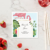 ピンクスタイリッシュのフラミンゴと熱帯葉のフラ結婚ミンゴ スタンダードカクテルナプキン (インサイチュ)