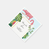 ピンクスタイリッシュのフラミンゴと熱帯葉のフラ結婚ミンゴ スタンダードカクテルナプキン (角)