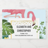 ピンクスタイリッシュのフラミンゴと熱帯葉のフラ結婚ミンゴ スパークリングワインラベル (シングルラベル)