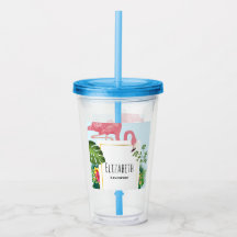 ピンクスタイリッシュのフラミンゴと熱帯葉の