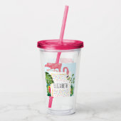 ピンクスタイリッシュのフラミンゴと熱帯葉の アクリルタンブラー (裏面)
