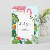 ピンクスタイリッシュのフラミンゴと熱帯葉の サンキューカード (スタンド正面)