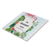 ピンクスタイリッシュのフラミンゴと熱帯葉の タイル (側面)