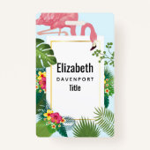 ピンクスタイリッシュのフラミンゴと熱帯葉の バッジ (正面)