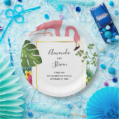 ピンクスタイリッシュのフラミンゴと熱帯葉の ペーパープレート (パーティー)