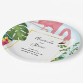 ピンクスタイリッシュのフラミンゴと熱帯葉の ペーパープレート (アングル)