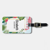 ピンクスタイリッシュのフラミンゴと熱帯葉の ラゲッジタグ (正面横)