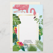 ピンクスタイリッシュのフラミンゴと熱帯葉の 便箋 (正面/裏面)