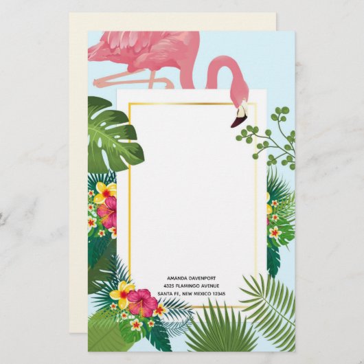ピンクスタイリッシュのフラミンゴと熱帯葉の 便箋 (正面/裏面)