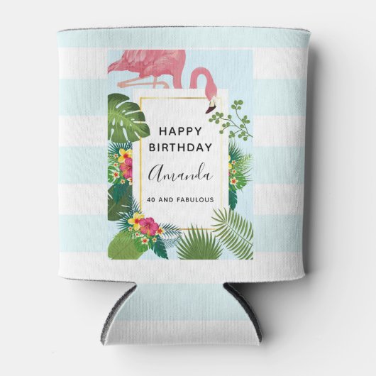 ピンクスタイリッシュのフラミンゴと熱帯葉の 缶クーラー (正面)